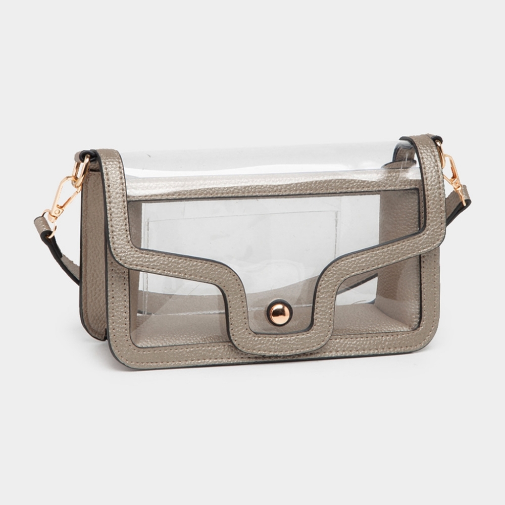 Bronze Transparent Clear Rectangle Bag Purse Shoulder Leather Casual See Through